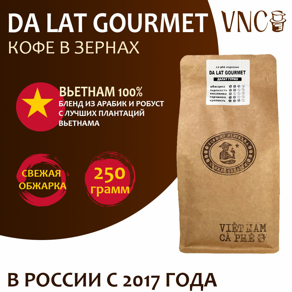 Кофе в зернах VNC "Da Lat Gourmet" 250 г, Вьетнам, свежая обжарка, (Далат Гурмэ)