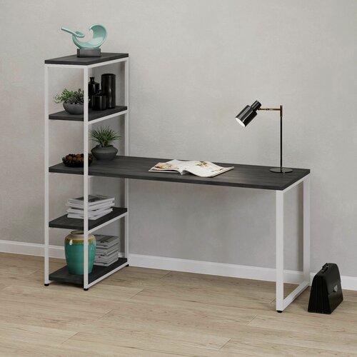 Изображение товара Стол-Стеллаж Айсберг Лофт 01 Белый/северное дерево темное