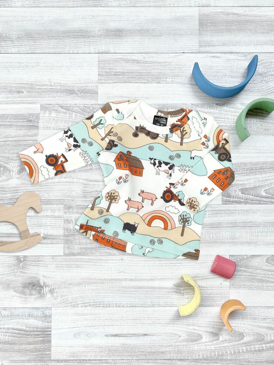 Футболка Mjolk, размер 86, голубой, красный, коричневый, оранжевый, белый