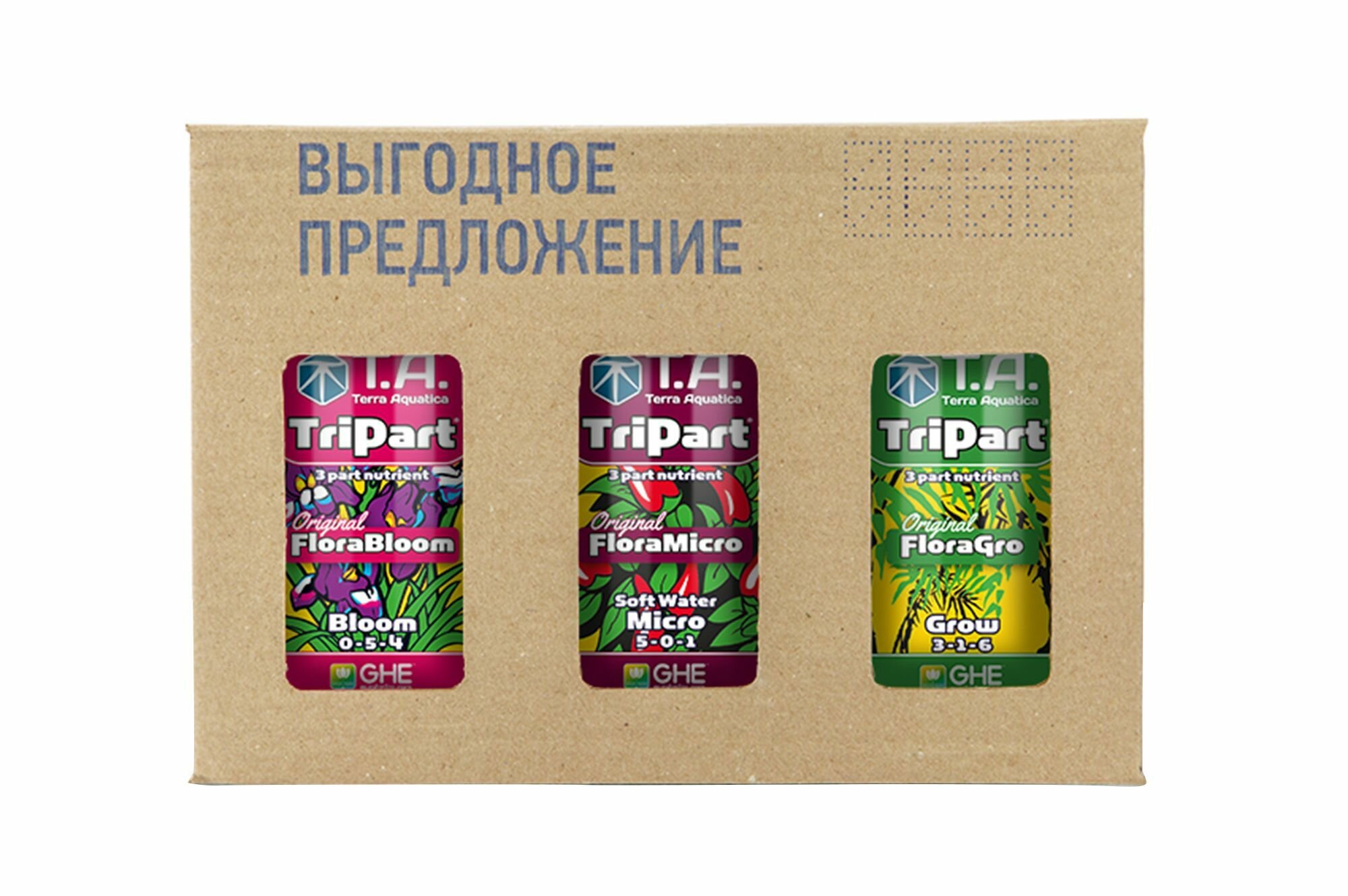 Комплект комплексных минеральных удобрений Terra Aquatica TriPart Set SW (ex GHE FloraSet SW)/ Bloom, Grow, Micro SW 3х0.5 л.