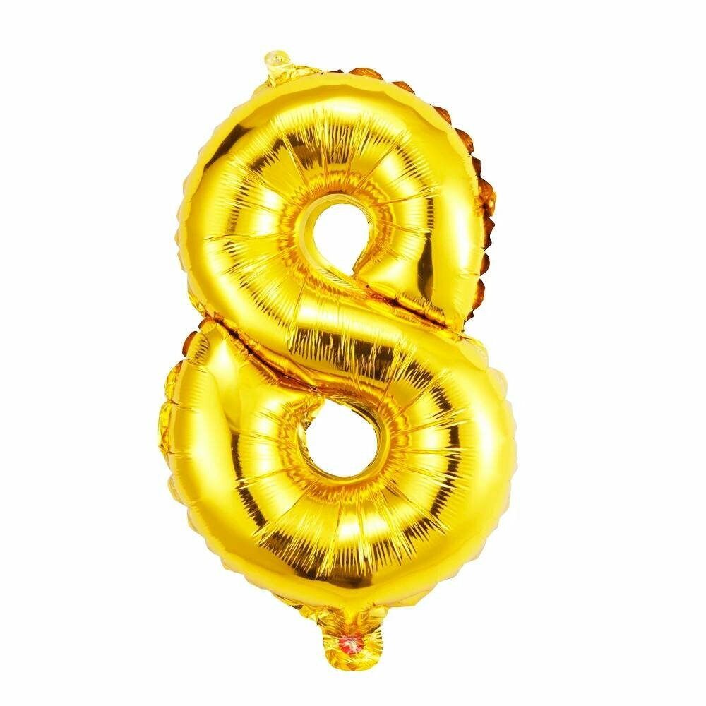 Воздушный фольгированный шар "Цифра 8" на день рождение, золото