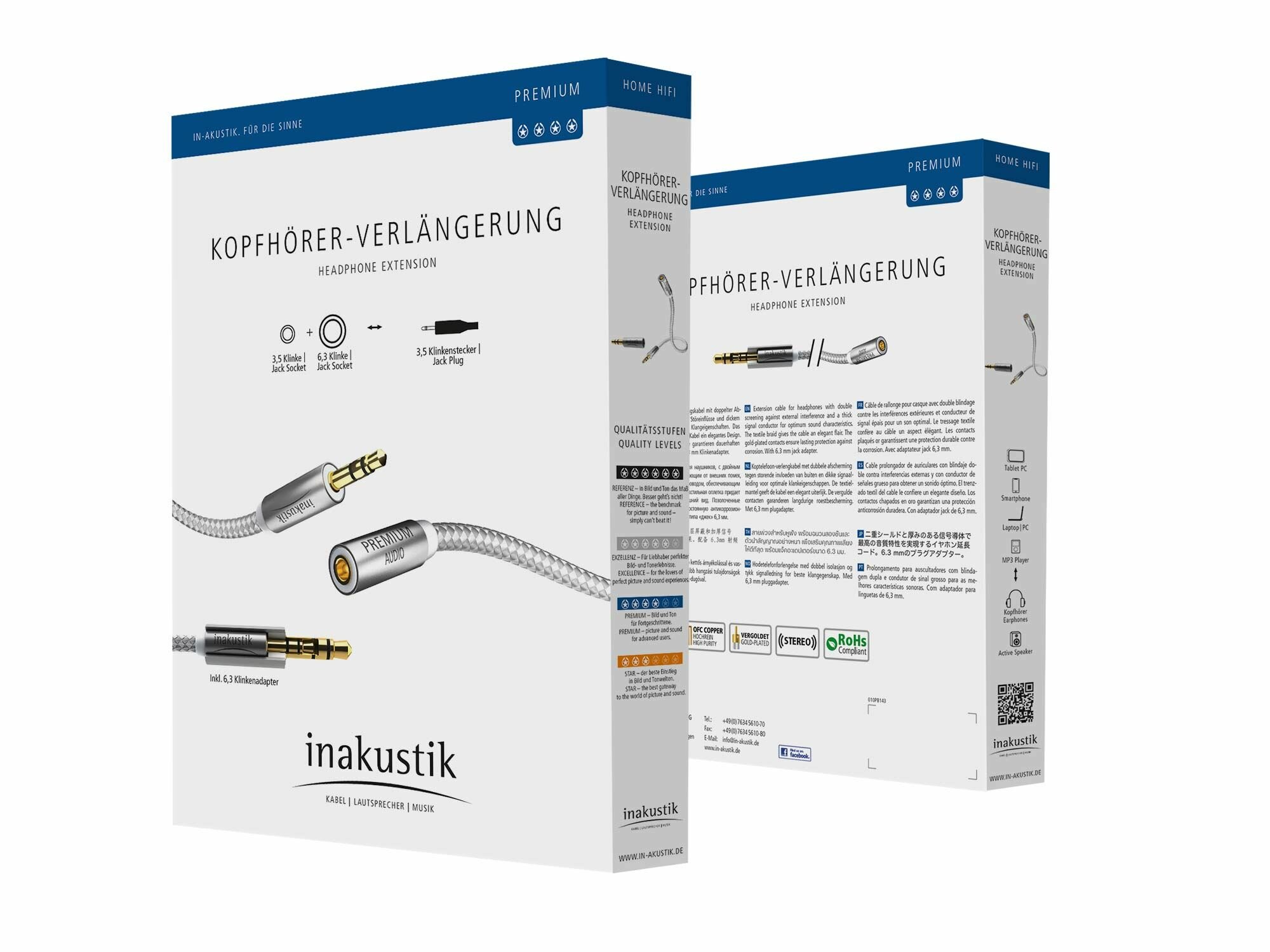 Inakustik Premium Extension Audio Cable 3m 3.5mm jack3.5mm jack(F)+6,3 jack adapter кабель межблочный