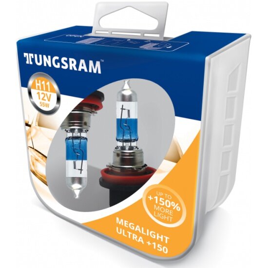 Лампа автомобильная Tungsram Megalight Ultra +150 H11 12V 55W (PGJ19-2), 2шт, 53110NXNU PB2