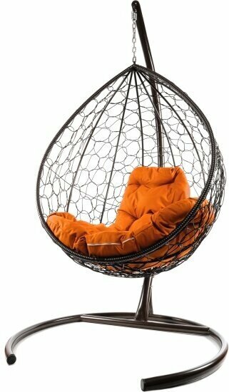Кресло кокон M-GROUP Капля с ротангом, 98х186 см, до 120 кг коричневый/оранжевый