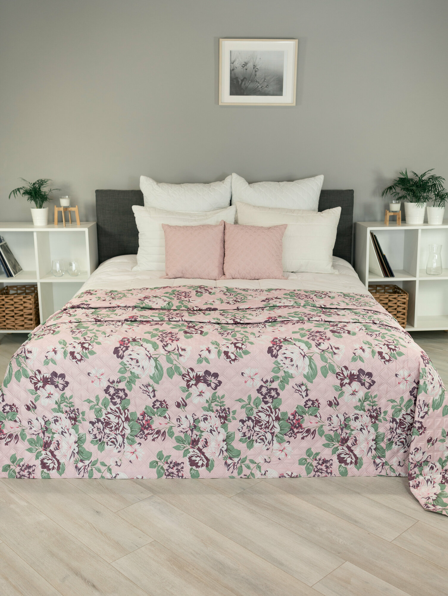 фото Покрывало ультрастеп 210х240 мелкий ромб, розовая фиалка/грин грей