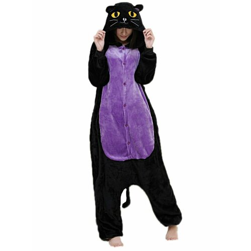 Кигуруми Кот размер M, черный, фиолетовый