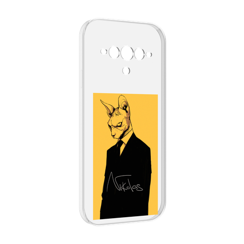 Чехол MyPads кот-в-смокинге-на-желтом-фоне для Doogee V30 задняя-панель-накладка-бампер