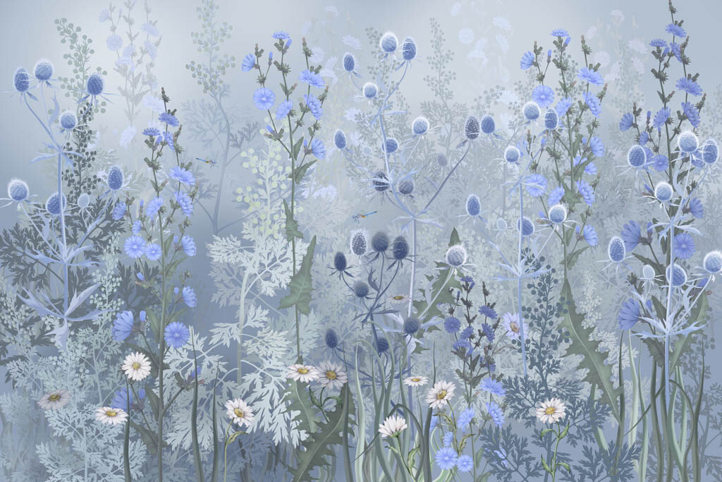 Фотообои Полевые цветы синие 275x413 (ВхШ), бесшовные, флизелиновые, MasterFresok арт 13-615
