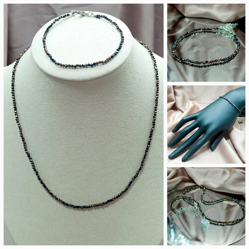 фото Комплект бижутерии шпинель радужная набор: браслет, чокер, кристалл, размер браслета 17 см, размер колье/цепочки 39 см, мультиколор нет бренда