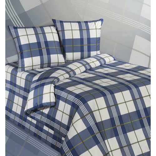 Постельное белье 2 спальное Экзотика сатин 100% хлопок сине-белая клетка