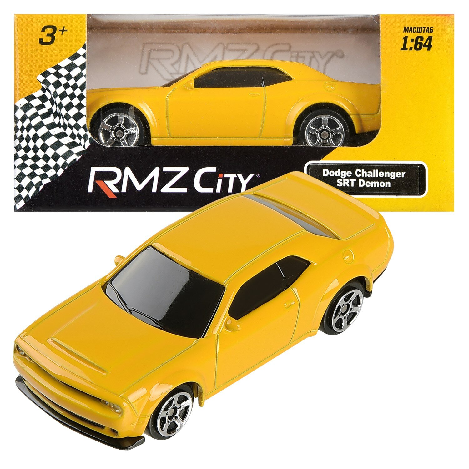 Машинка металлическая Uni-Fortune RMZ City 1:64 Dodge Challenger SRT Demon 2018 (цвет желтый)