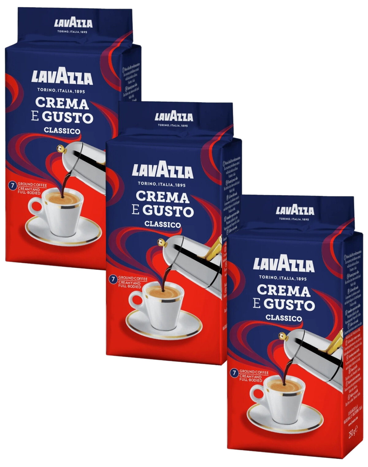 Lavazza Кофе молотый Lavazza Crema E Gusto Classico , 3 упаковки по 250 гр, вакуумная упаковка