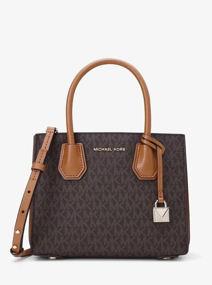 Сумка тоут MICHAEL KORS Mercer повседневная, натуральная кожа, канвас, регулируемый ремень, серая