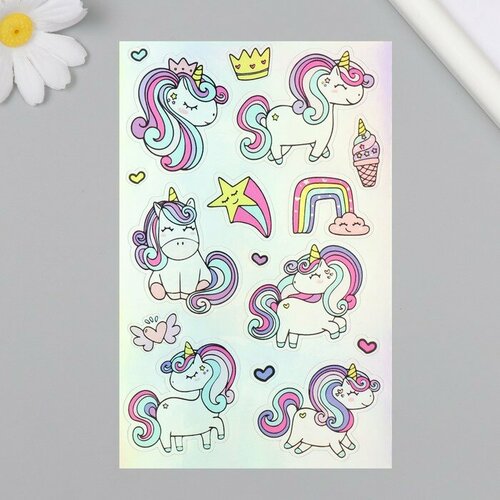 Голографические наклейки стикеры Единороги 10х15 см 5-211 417₽