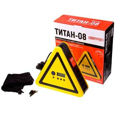 фото Компрессор метал корпус 12V ТИТАН-08, 30л, форма аварийного знака (к-т) SKYWAY S02001021