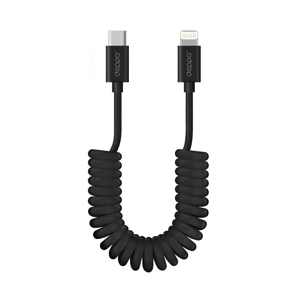 Кабель для зарядки смартфона Type-C – Lightning, витой, 1.5 м, черный, Deppa, Deppa 72393