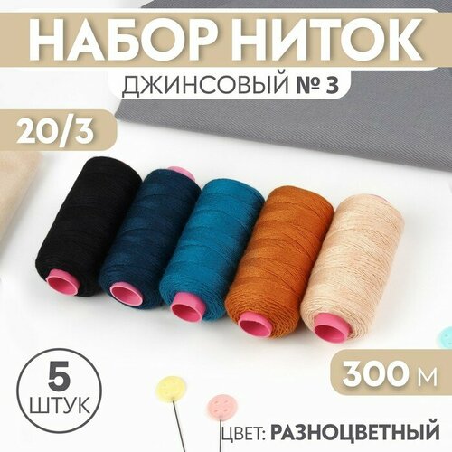 Набор ниток джинсовый №3, 20/3, 300 м, 5 шт, цвет разноцветный набор ниток джинсовый 1 20 2 200 м 5 шт цвет разноцветный