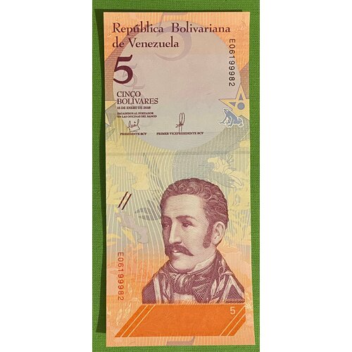 Банкнота Венесуэла 5 Боливаров 2018 год UNC банкнота венесуэла 100000 боливаров 2017 год unc