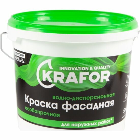 Краска водно-дисперсионная фасадная особопрочная Krafor , 6,5 кг, белая
