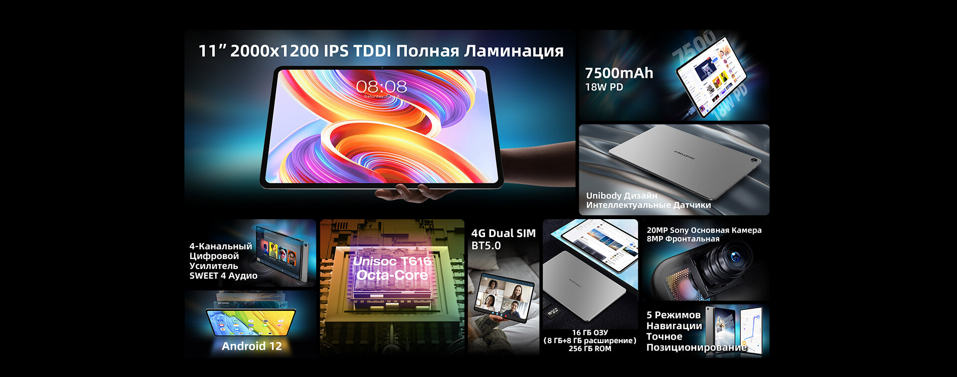 Планшет TECLAST T50,11", 8ГБ, 256GB, 3G, 4G, Android 11 серый