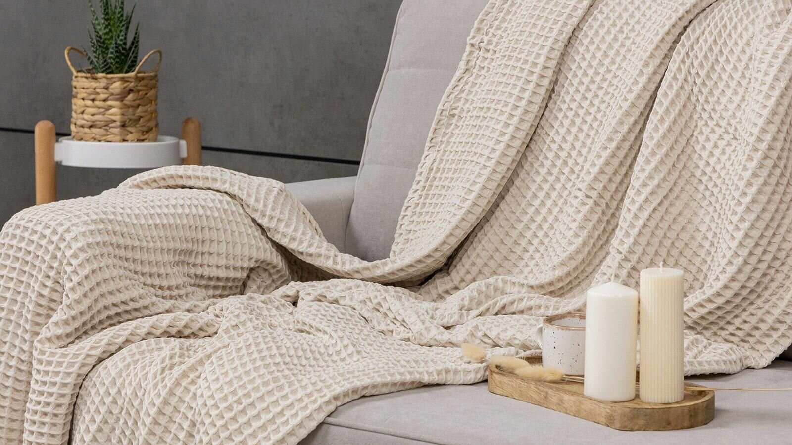 фото Покрывало хлопковое Waffle 220*230, сандал