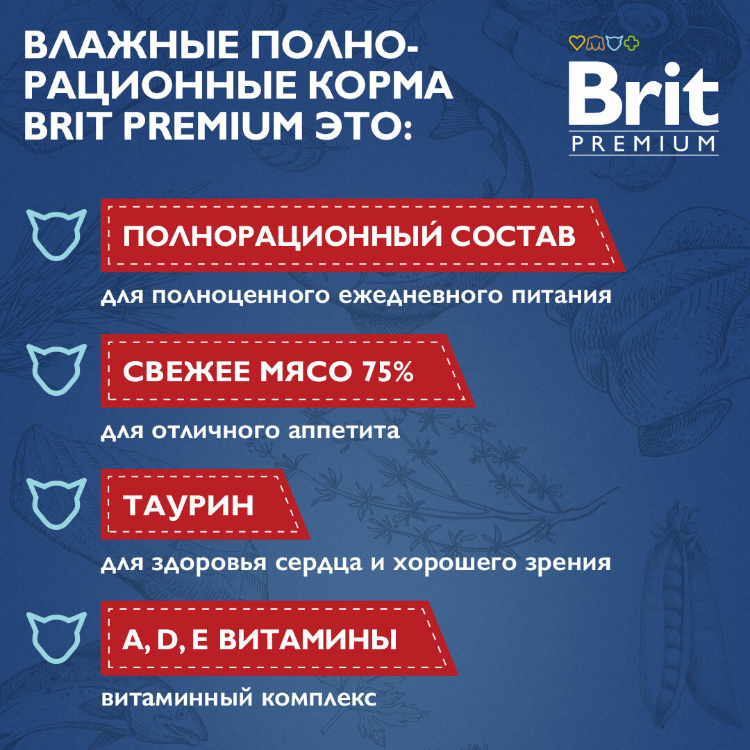 Brit Пауч для взрослых стерилизованных кошек мясное ассорти с потрошками 0.085 кг - фотография № 7