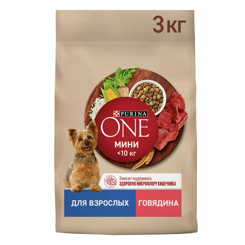 Purina One Мини сухой корм для взрослых собак мелких пород, с высоким содержанием говядины и рисом - 3 кг