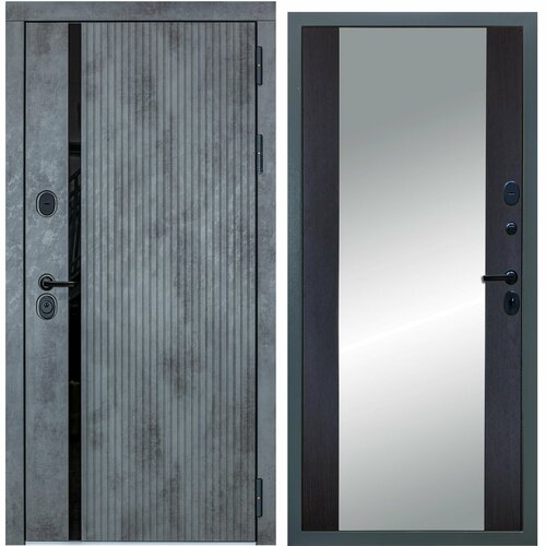 Дверь входная металлическая DIVA ДХ-46 Зеркало 2050x960 Правая Бетон темный - Д15 Венге, тепло-шумоизоляция, антикоррозийная защита для квартиры дверь входная металлическая diva дх 46 зеркало 2050x960 левая бетон темный д15 белый софт тепло шумоизоляция антикоррозийная защита для квартиры