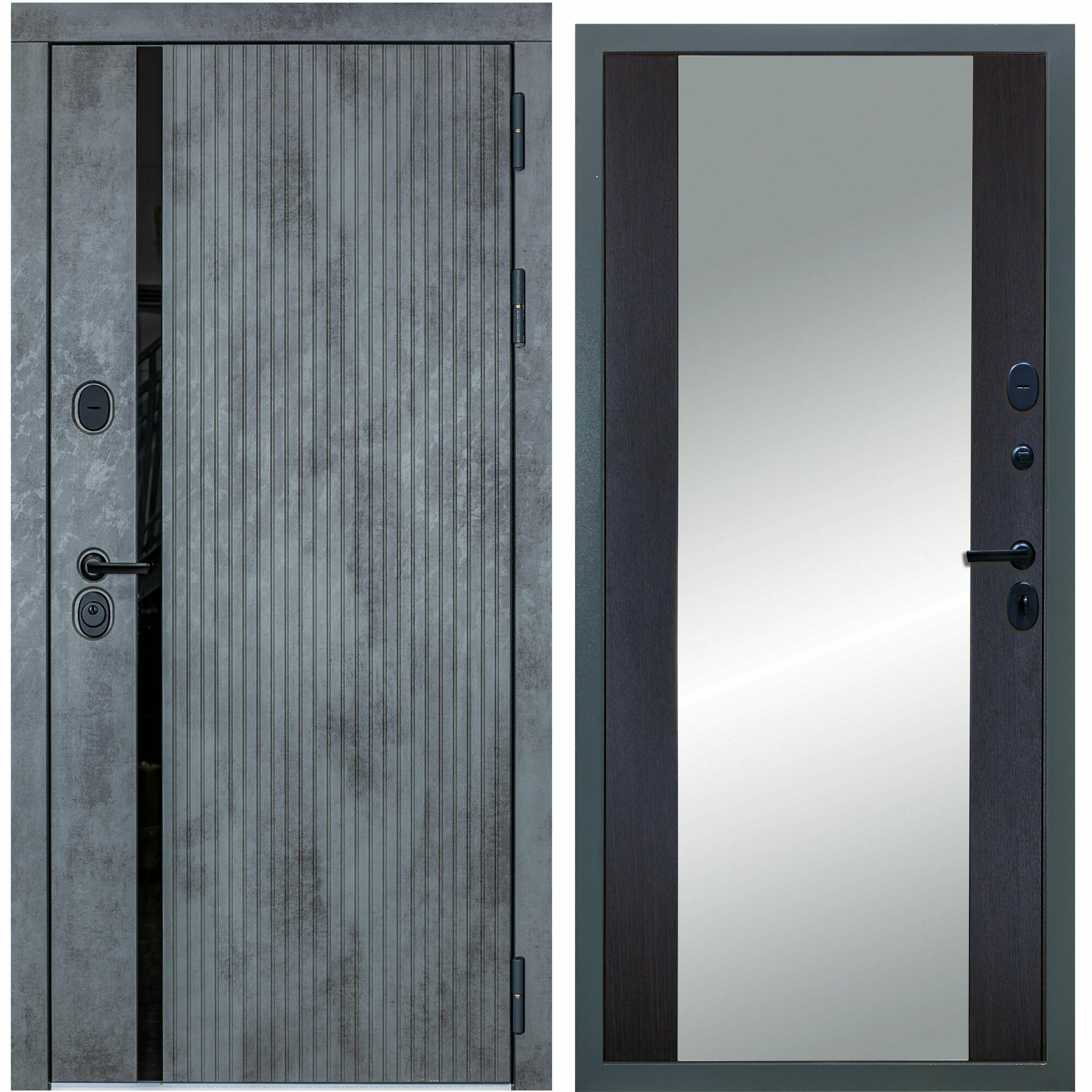Дверь входная металлическая DIVA ДХ-46 Зеркало 2050x960 Правая Бетон темный - Д15 Венге, тепло-шумоизоляция, антикоррозийная защита для квартиры