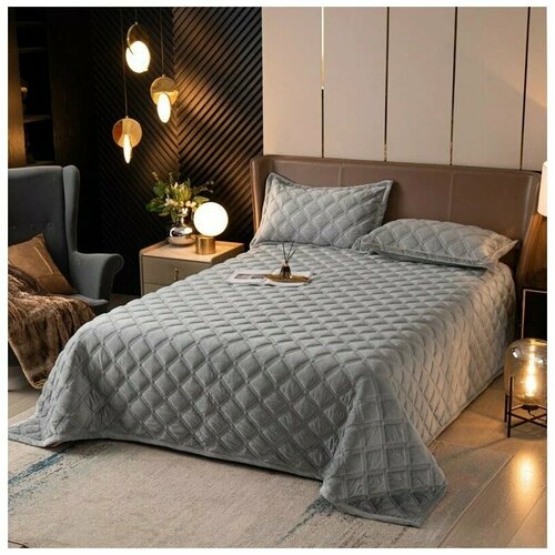 Покрывало Велюр стеганое серое 3490₽