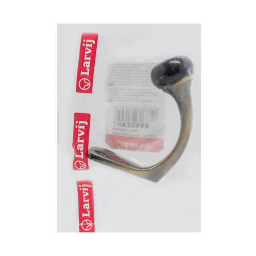 Крючок мебельный LHK209AB одинарный (пальто и шапка), с керамикой, 65×29×45 мм, антик латунь