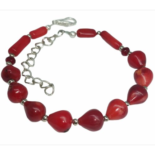 фото Браслет коралловый браслет, коралл, размер 22 см, размер xl, диаметр 8 см, красный ручная работа