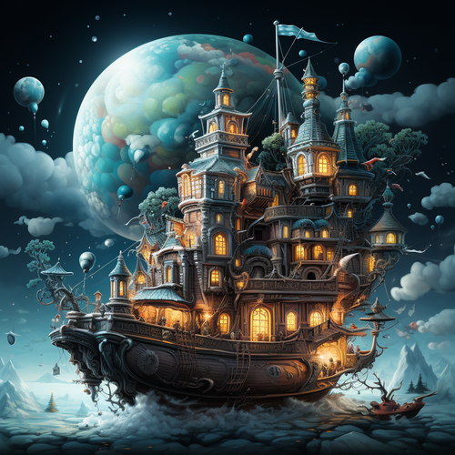 Алмазная мозаика на подрамнике 40х40 см Плавучий замок. Алмазная живопись. Картина стразами. Набор для творчества для взрослых и детей