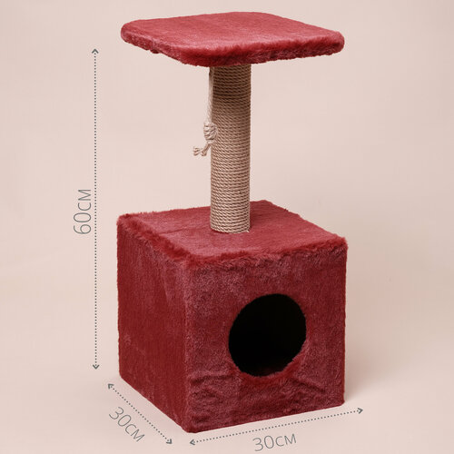 Когтеточка-домик, 30х30х60 см, джут. Красный когтеточка домик 30х30х60 см джут и мех цвет серый