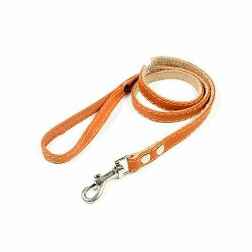 Поводок для собак кожаный, строченный, с карабином, петлей для руки, двойная кожа, 1м х 15 мм