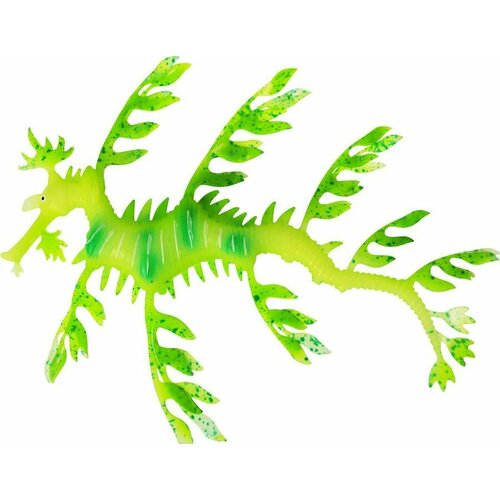 Декор Морской дракон из силикона для аквариума, плавающий, 18см (желто-зеленый)