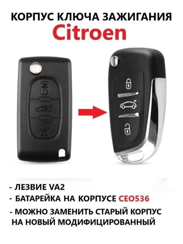 Корпус выкидного ключа зажигания для Ситроен / Citroen C4, C2