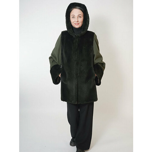 Шуба классическая PARADEA, норка, средней длины, силуэт прямой, карманы, капюшон, размер 46, зеленый