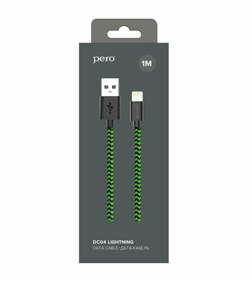 Кабель PERO DC-04 8-pin Lightning 2А 1м Green-black