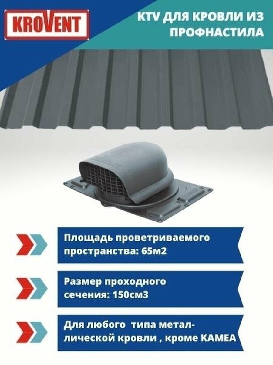 Аэратор KROVENT KTV, для профнастила и металлочерепицы, серый, толщина 3 мм