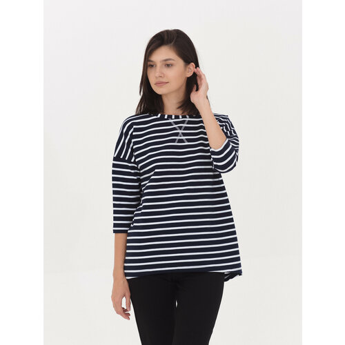 Джемпер Глория Трикотаж, длинный рукав, оверсайз, размер 100, синий, белый