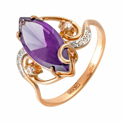 фото Кольцо aloris, красное золото, 585 проба, аметист, размер 18 aloris jewelry