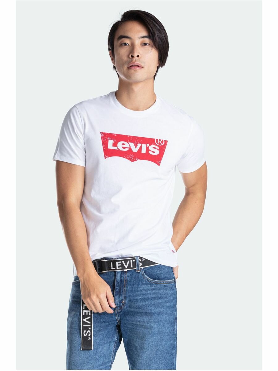 фото Футболка Levi's мужская, размер 40, белая с красными надписями