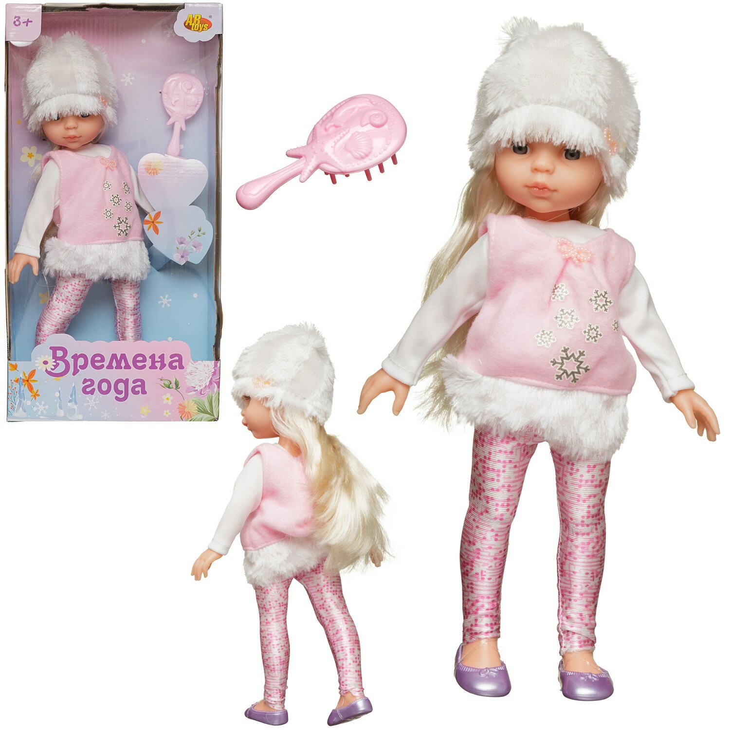 Кукла ABtoys Времена года 30 см в белой кофте нежно-розовом сарафане с меховой оборкой и белой шапке PT-01861