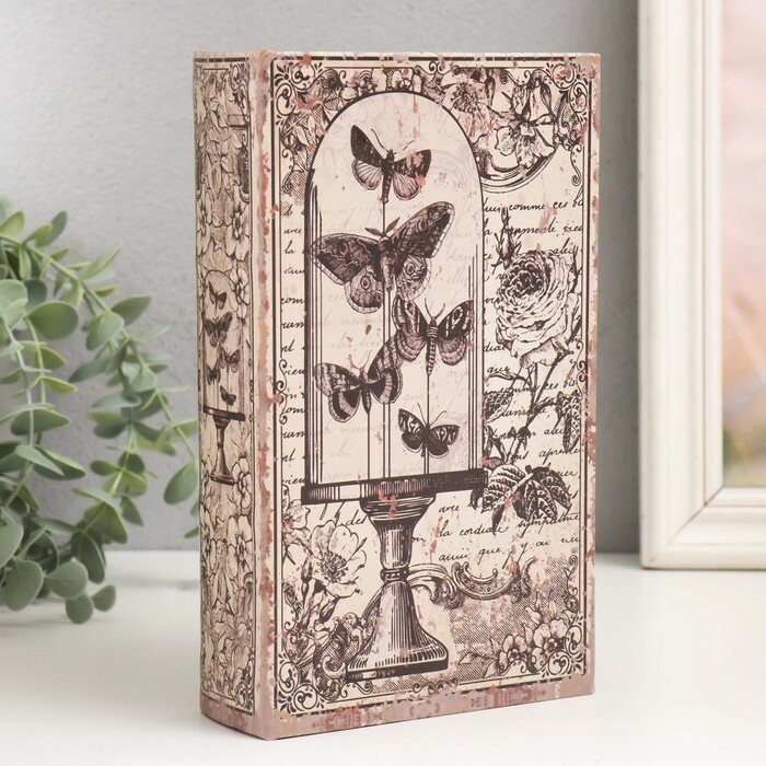 фото Сейф-книга дерево кожзам Бабочки под стеклянным куполом Ретро 21х13х5 см