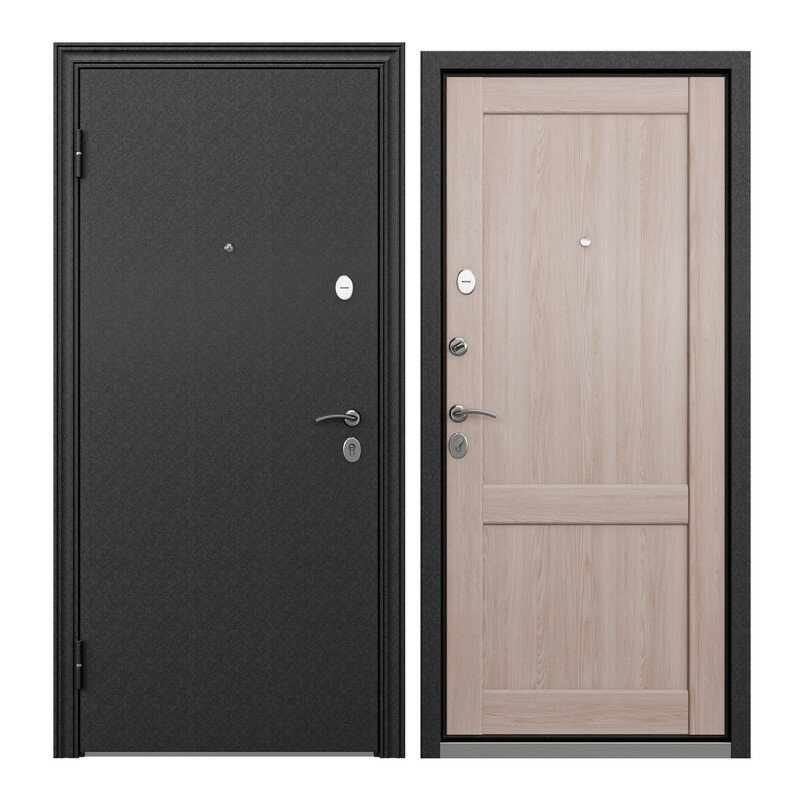 Дверь входная для квартиры Torex Flat-L 950х2050 левая, тепло-шумоизоляция антикоррозийная защита, замки 4го и 2го класса, черный/бежевый - фотография № 1