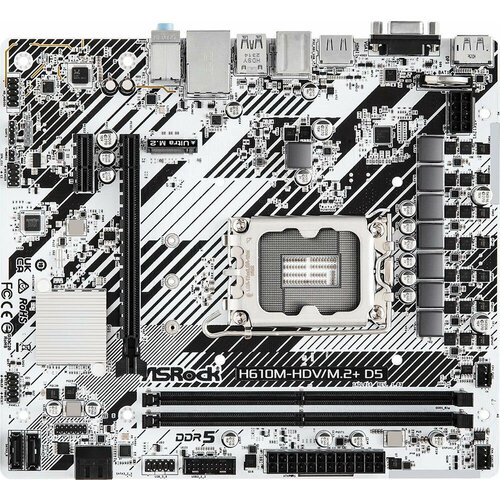 Asrock Материнская плата Asrock H610M-HDVM2 D5 Soc-1700 Intel H610 2xDDR5 mATX AC97 8ch71 GbLANVGAHDMIDP 9530₽