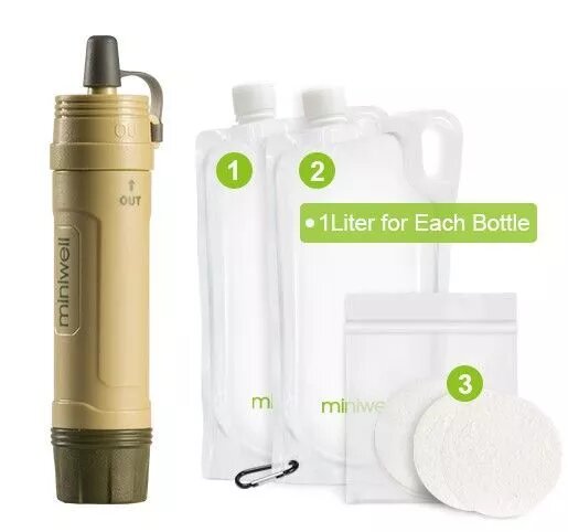 Комплект 9шт Miniwell L605/Survivor Filter Фильтр трубочка + 2 бутылки(ультрафильтрация 0.1мкм) туристический для воды улучшает качество в походе