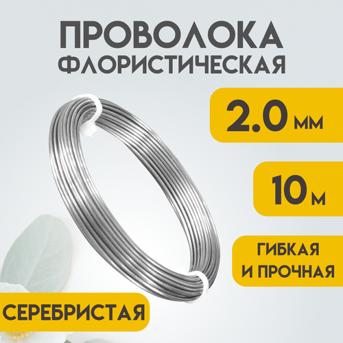 Проволока флористическая, 2,0 мм 10 метров Серебристая, Проволока для рукоделия, для букетов, для украшений, Delta-Wire
