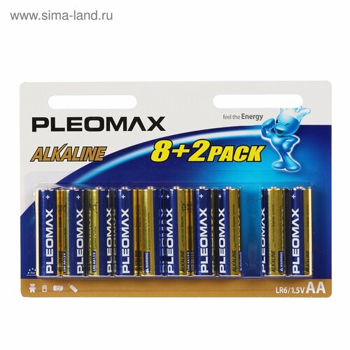 Батарейка алкалиновая, AA, LR6-10BL, 1.5В, блистер, 8+2 шт.